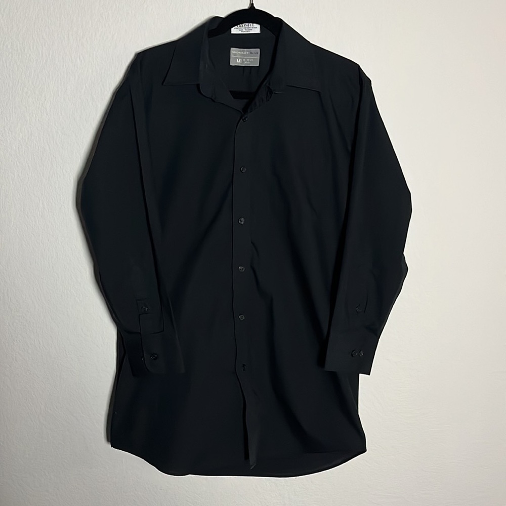 Easy Fit Midnight Blue Men’s Long sleeve Black button up Dress Shirt Medium Size